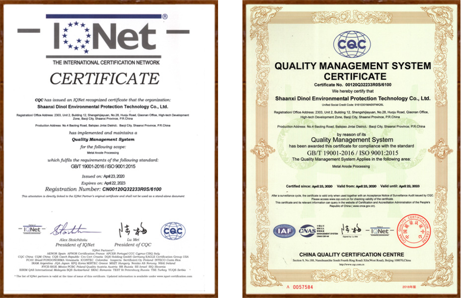 Dinore passed the ISO9001 quality management system certification